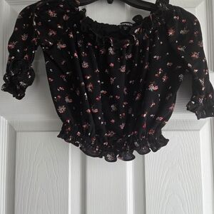 Express Black and Pink Floral Blouse